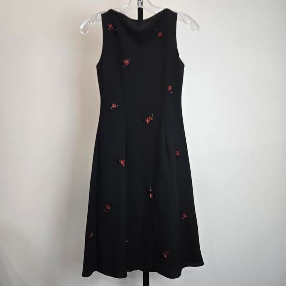Vintage Evan Picone Sheath Dress Sleeveless Black Floral Beaded Y2K Whimsygoth - Picture 4 of 6